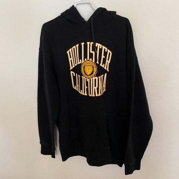 Hollister California Hooded Sweatshirt Ribbed Cuffs Kangaroo Pocket Black M XL - Picture 3 of 7